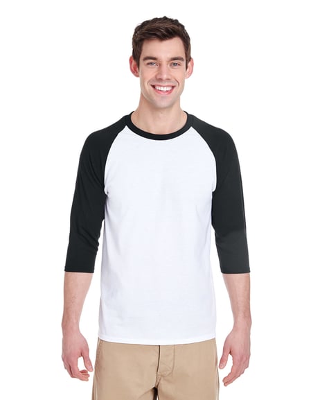 Frontview ofAdult Heavy Cotton™ 3/4-Raglan Sleeve T-Shirt