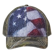 Front view of Camo With Flag Sublimated Front Panels Cap