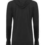 Back view of Women’s Tri-Blend Surplice Long Sleeve Hooded T-Shirt