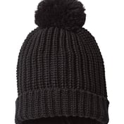 Front view of Chunky Cable With Cuff & Pom Beanie