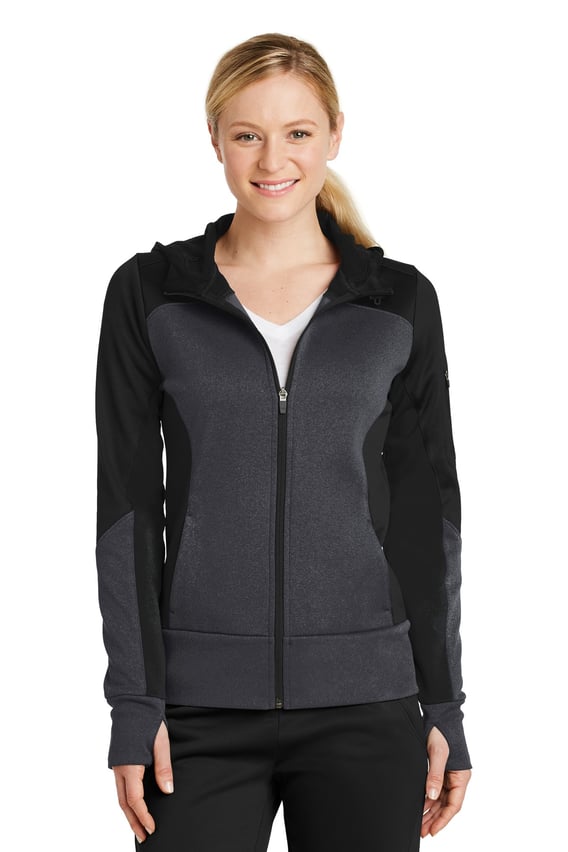 Front view of Ladies Tech Fleece Colorblock Full-Zip Hooded Jacket