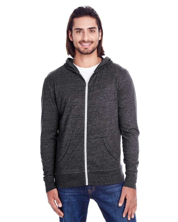 Front view of Triblend Full-Zip Light Hooded Sweatshirt