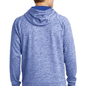 Back view of PosiCharge® Electric Heather Fleece Hooded Pullover
