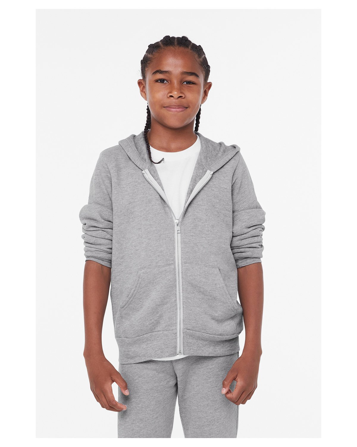 Front view of Youth Sponge Fleece Full-Zip Hooded Sweatshirt