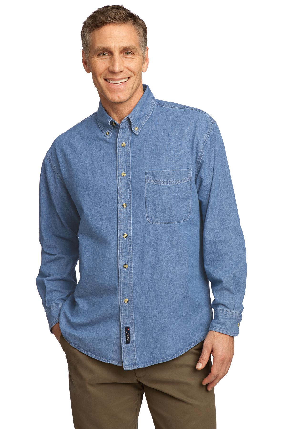 Front view of Long Sleeve Value Denim Shirt