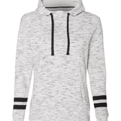 Front view of Women’s Mélange Fleece Striped-Sleeve Hooded Sweatshirt