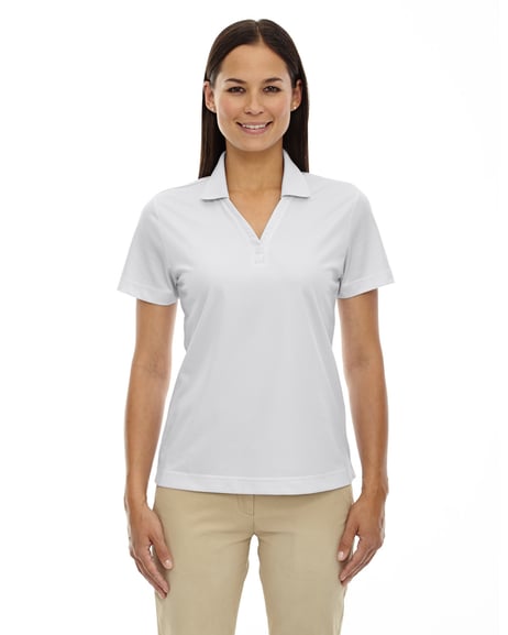 Front view of Ladies' Eperformance Launch Snag Protection Striped Polo