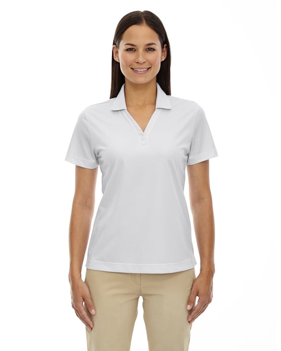 Front view of Ladies’ Eperformance Launch Snag Protection Striped Polo