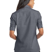 Back view of Ladies Short Sleeve SuperPro Oxford Shirt