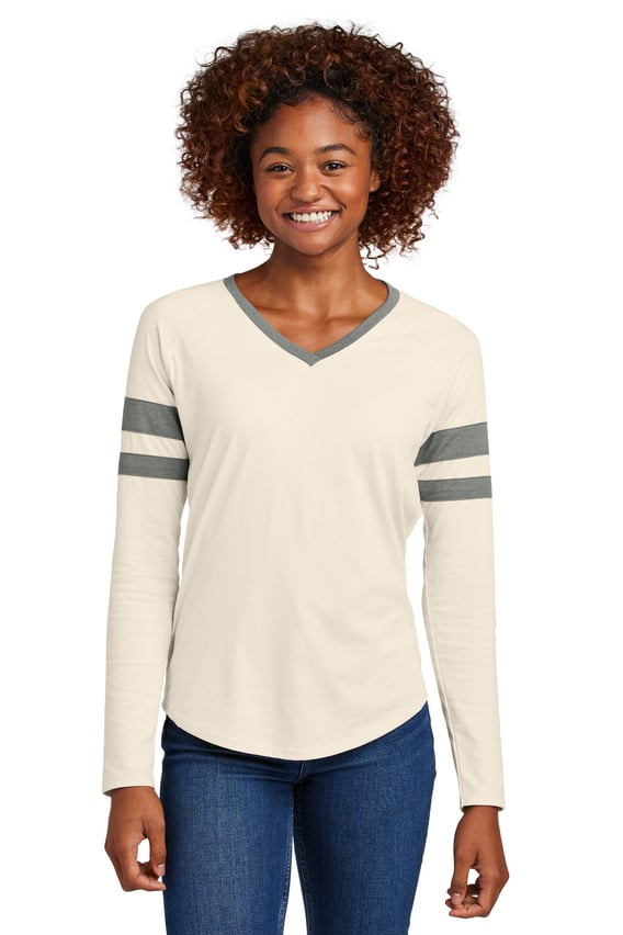 Front view of Women’s Halftime Stripe Long Sleeve V-Neck Tee