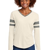 Front view of Women’s Halftime Stripe Long Sleeve V-Neck Tee