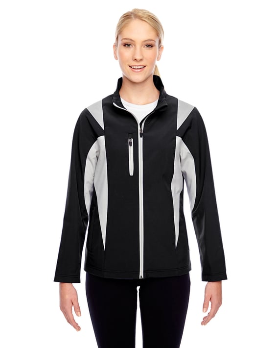 Front view of Ladies’ Icon Colorblock Soft Shell Jacket