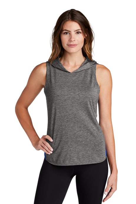 Front view of Women's PosiCharge &reg; Tri-Blend Wicking Draft Hoodie Tank