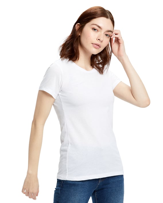 Front view of Ladies’ 5.8 Oz. Short-Sleeve Recover Yarn Crewneck