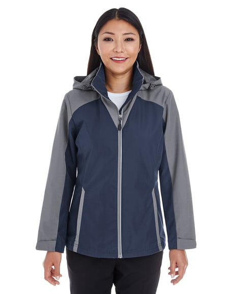 Front view of Ladies' Embark Interactive Colorblock Shell With Reflective Printed Panels