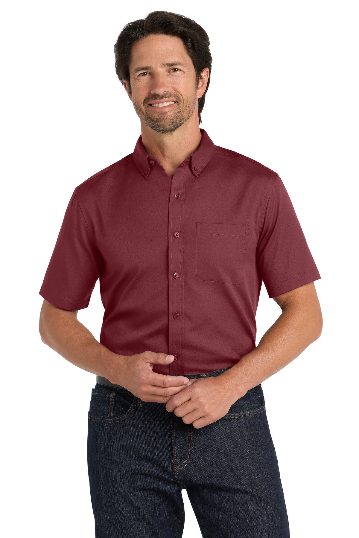 Front view of Short Sleeve SuperPro React Twill Shirt