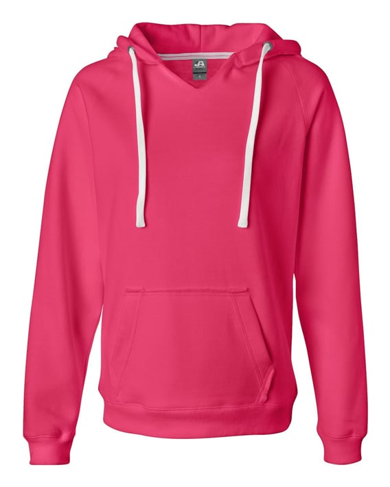 Front view of Women’s Sueded V-Neck Hooded Sweatshirt
