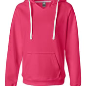 Front view of Women’s Sueded V-Neck Hooded Sweatshirt