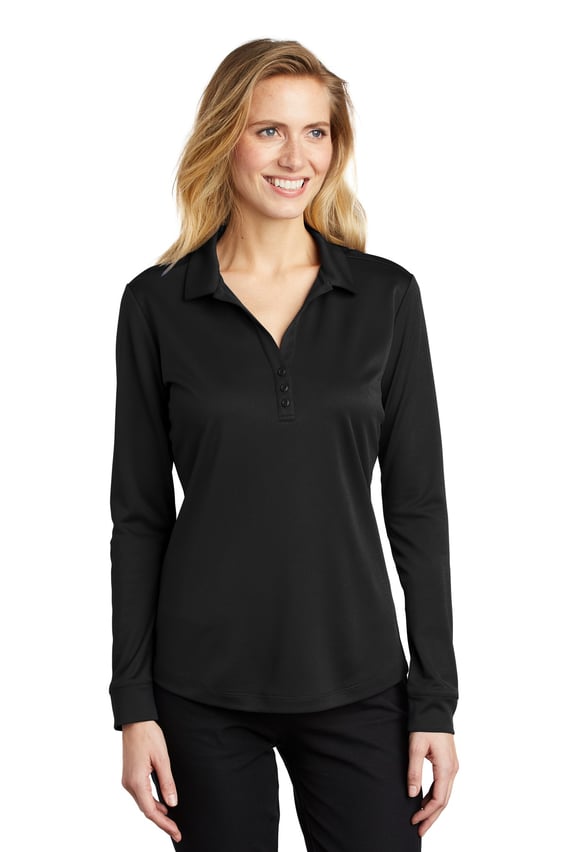 Front view of Ladies Silk Touch Performance Long Sleeve Polo