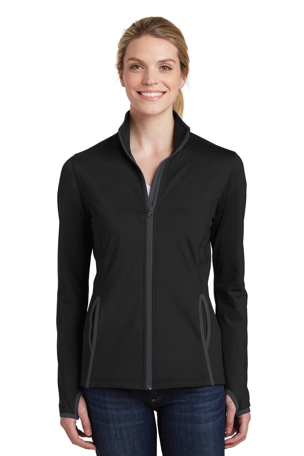 Front view of Women’s Sport-Wick® Stretch Contrast Full-Zip Jacket
