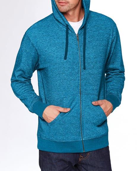 Front view of Adult Pacifica Denim Fleece Full-Zip Hooded Sweatshirt