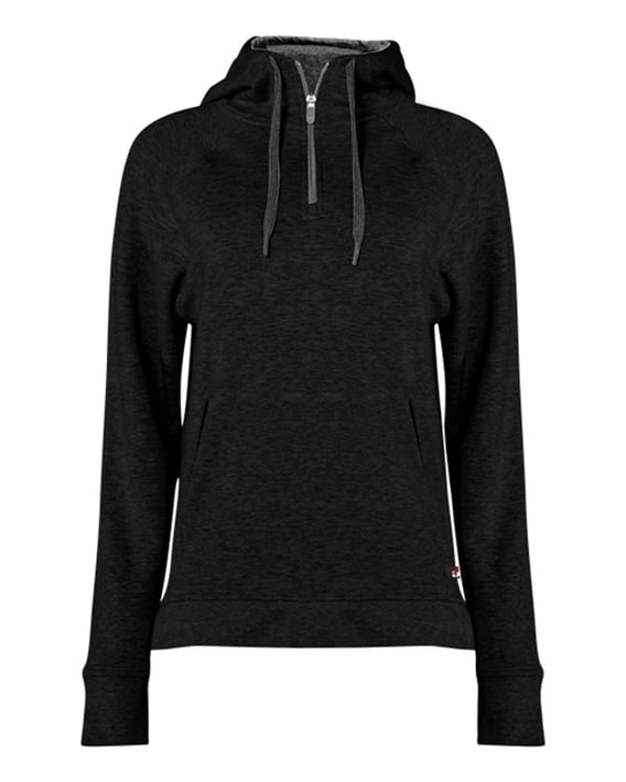 Front view of FitFlex Women’s French Terry Hooded Quarter-Zip