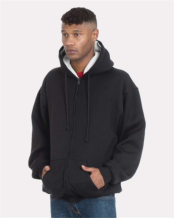 Front view of USA-Made Super Heavy Thermal Lined Full-Zip Hooded Sweatshirt