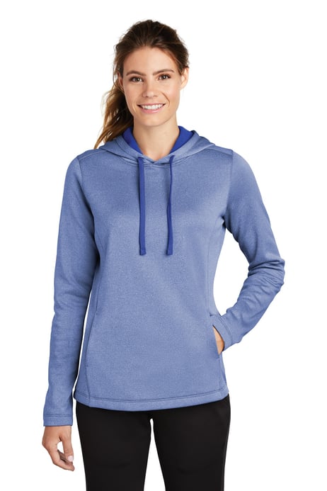 Front view of Women's PosiCharge ® Sport-Wick ® Heather Fleece Hooded Pullover