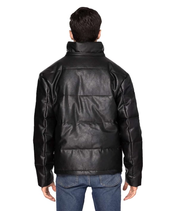 Back view of Vegan Leather Puffer Jacket