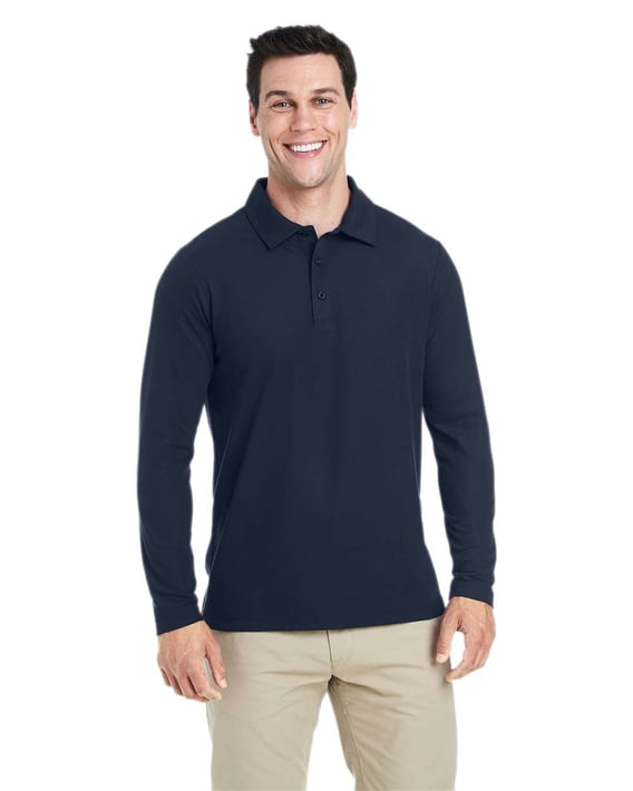 Front view of Fusion ChromaSoft™ Long Sleeve Pique Polo