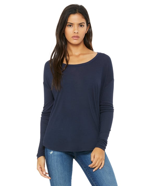 Front view of Ladies’ Flowy Long-Sleeve T-Shirt With 2×1 Sleeves