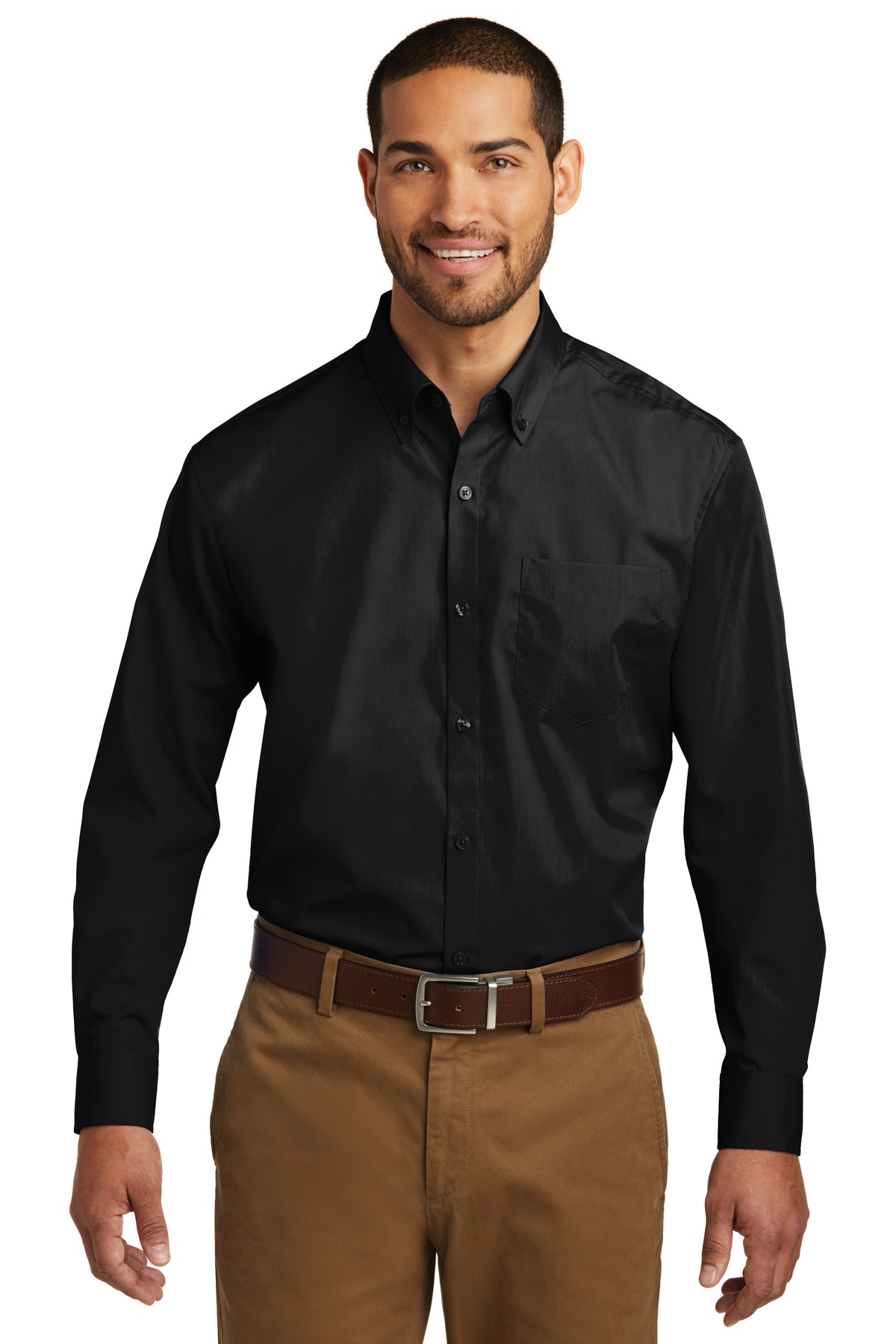 Front view of Tall Long Sleeve Carefree Poplin Shirt