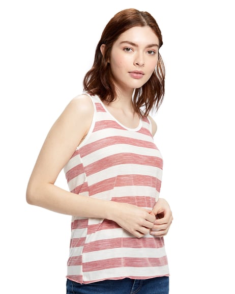 Front view of Ladies' 3.8 Oz. Striped Slub Racer Tank