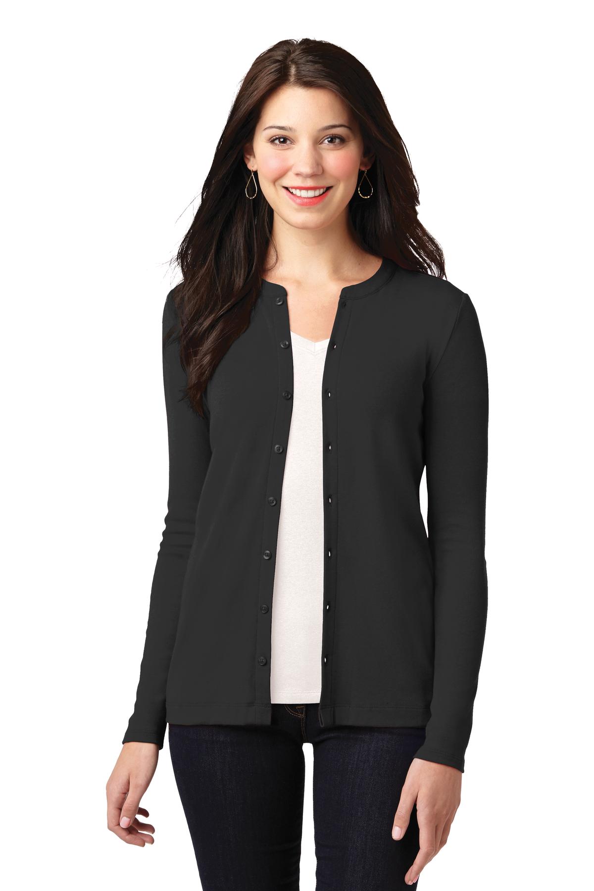 Front view of Ladies Concept Stretch Button-Front Cardigan