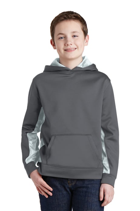 Front view of Youth Sport-Wick&reg; CamoHex Fleece Colorblock Hooded Pullover