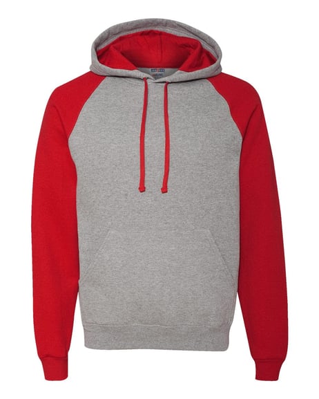 Front view of Nublend® Colorblocked Raglan Hooded Sweatshirt