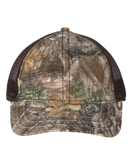 Frontview ofMesh-Back Camo With Flag Undervisor Cap