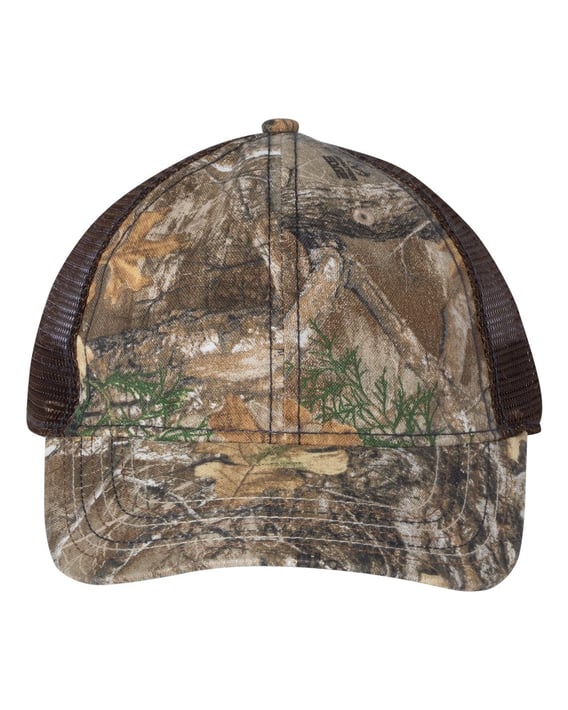 Front view of Mesh-Back Camo With Flag Undervisor Cap