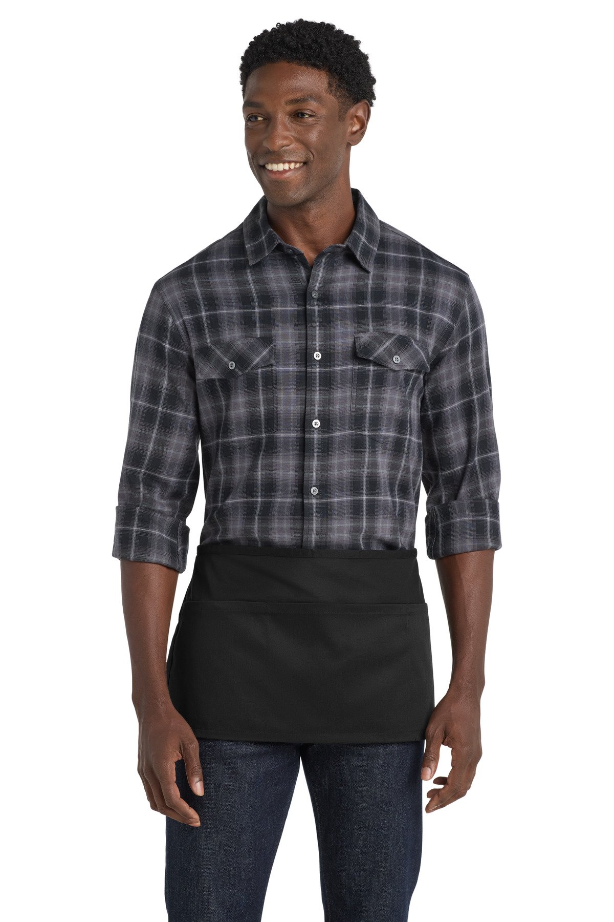 Front view of Easy Care Reversible Waist Apron With Stain Release