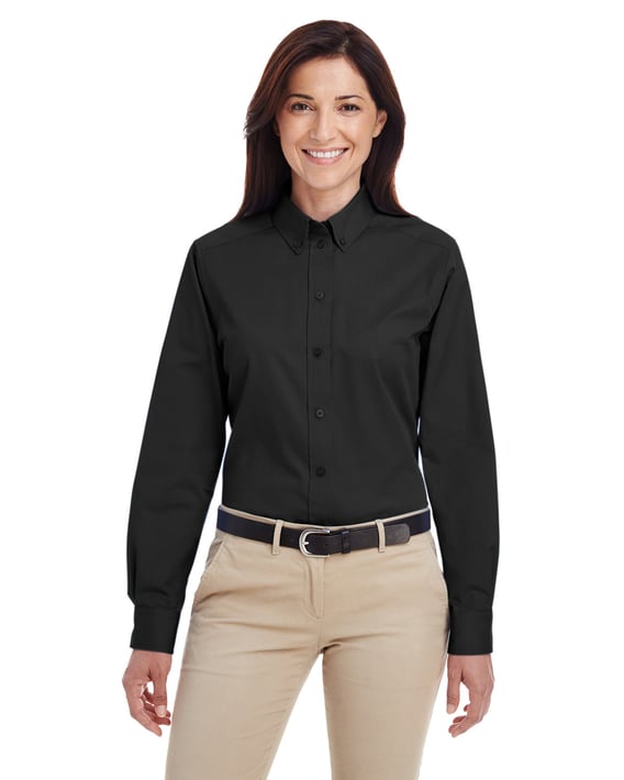 Front view of Ladies’ Foundation 100% Cotton Long-Sleeve Twill Shirt With Teflon™