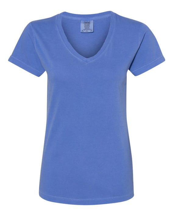 Front view of Garment-Dyed Women’s Midweight V-Neck T-Shirt
