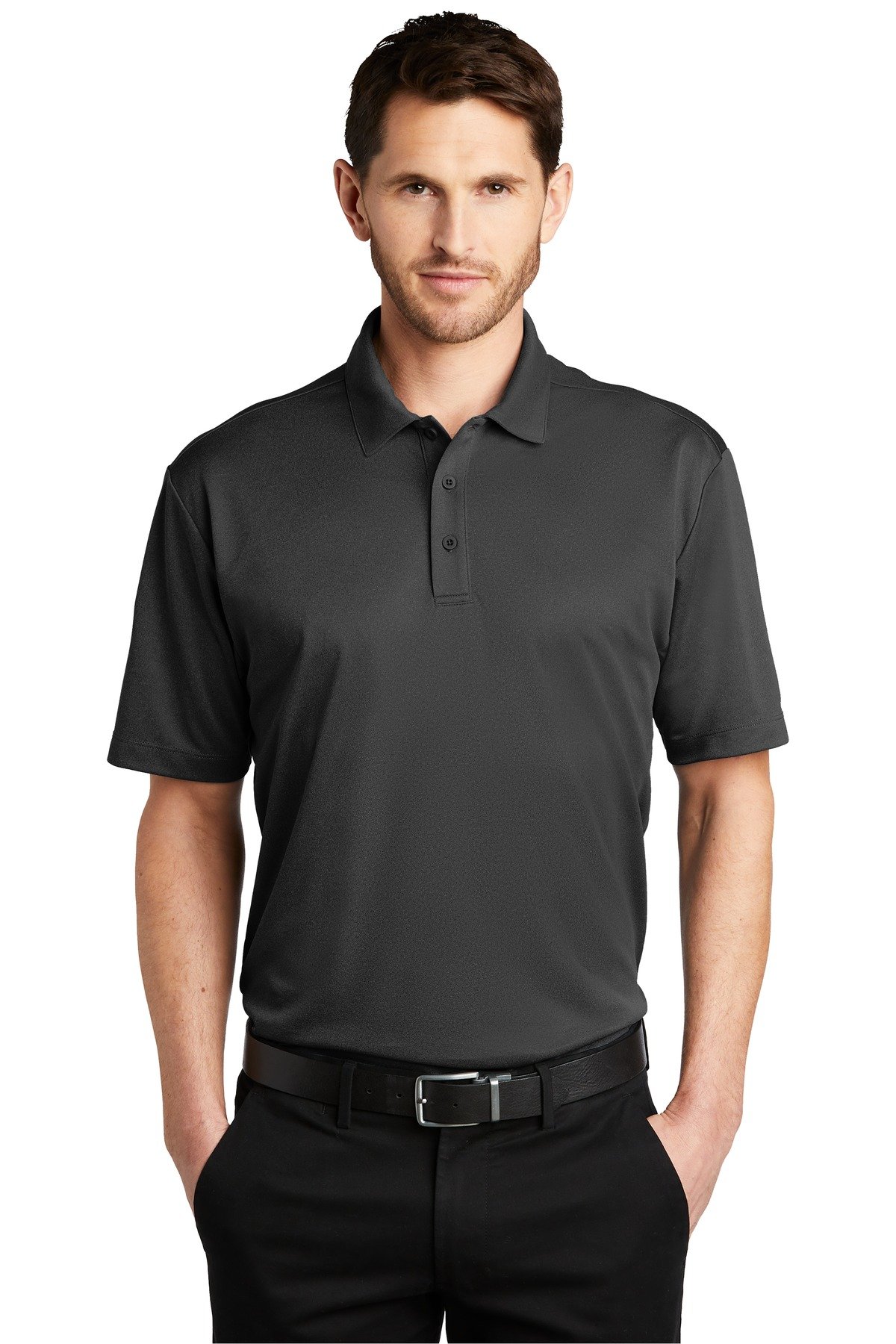 Front view of Heathered Silk Touch Performance Polo