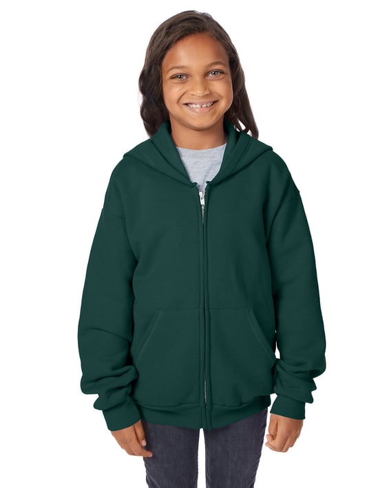 Front view of Youth 7.8 Oz. EcoSmart® 50/50 Full-Zip Hooded Sweatshirt
