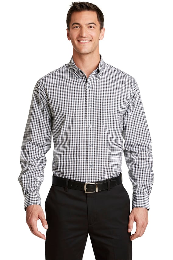 Front view of Long Sleeve Gingham Easy Care Shirt
