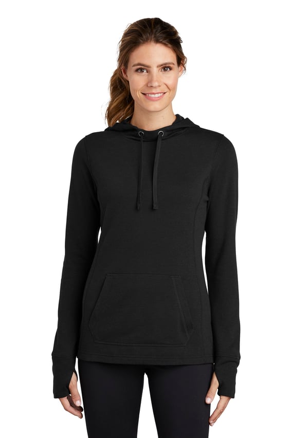 Front view of Ladies PosiCharge ® Tri-Blend Wicking Fleece Hooded Pullover