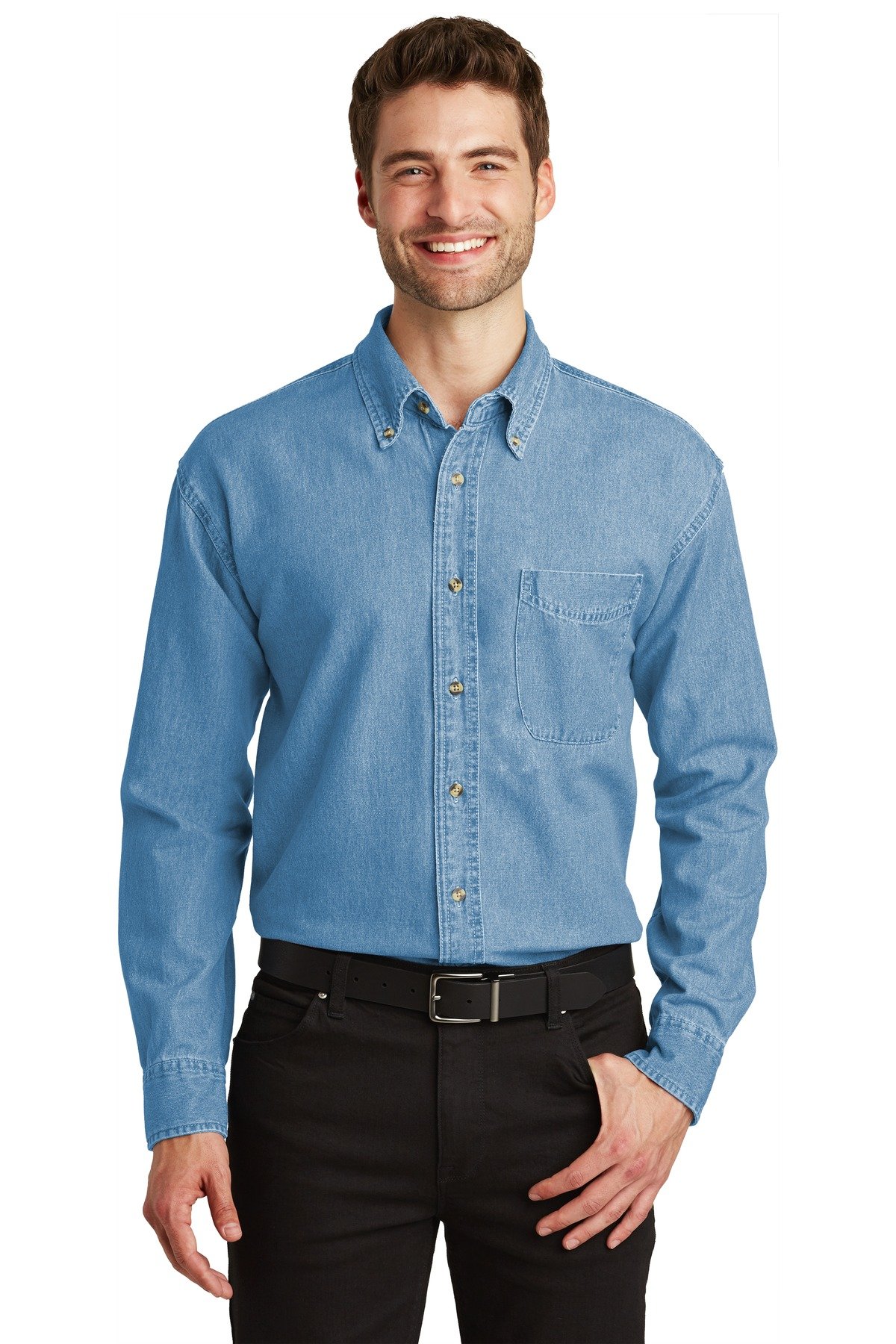 Front view of Long Sleeve Denim Shirt