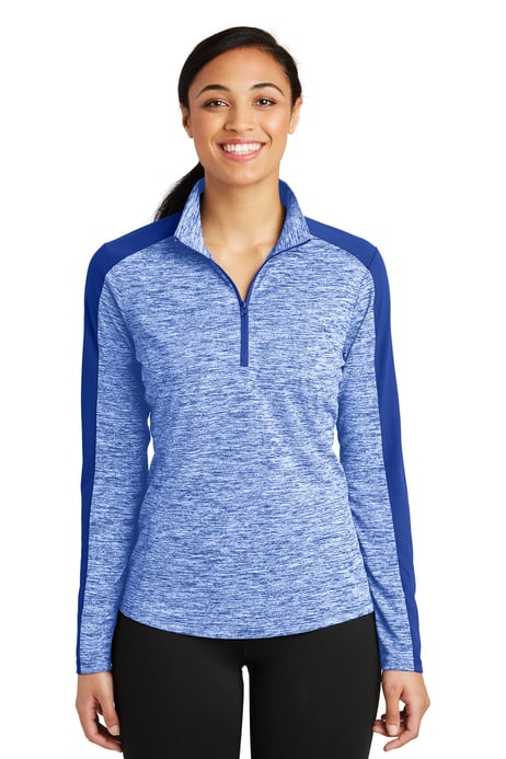 Front view of Women's PosiCharge® Electric Heather Colorblock 1/4-Zip Pullover