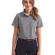Front view of Women’s Microcheck Gingham Short Sleeve Cotton Dress Shirt