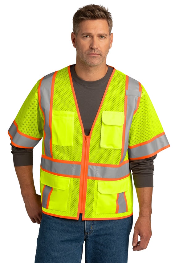 Front view of ANSI 107 Class 3 Surveyor Mesh Zippered Two-Tone Short Sleeve Vest