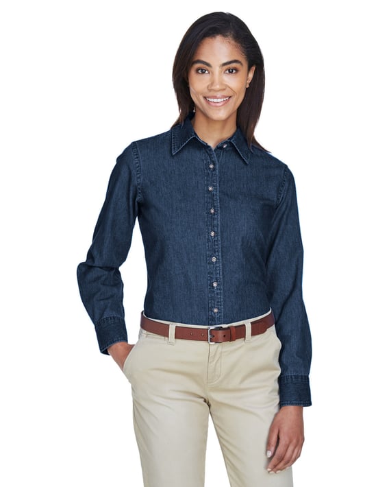 Front view of Ladies’ 6.5 Oz. Long-Sleeve Denim Shirt